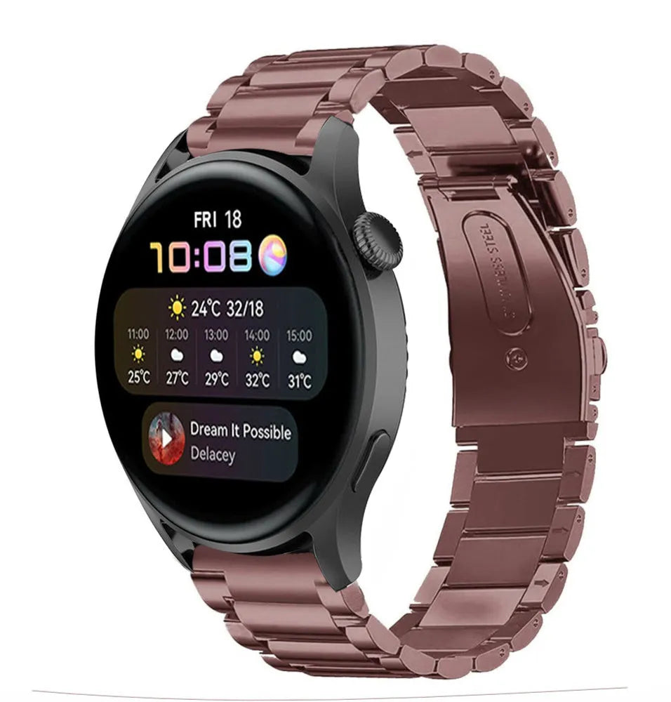 Steel Strap, bronze, on a watch, 3/4 front view