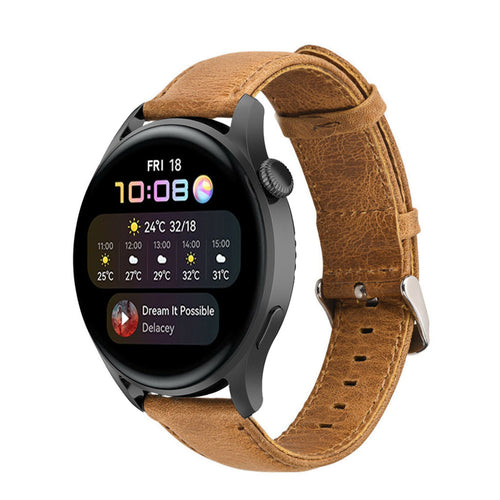 Leather Strap, brown, on a watch, 3/4 front view