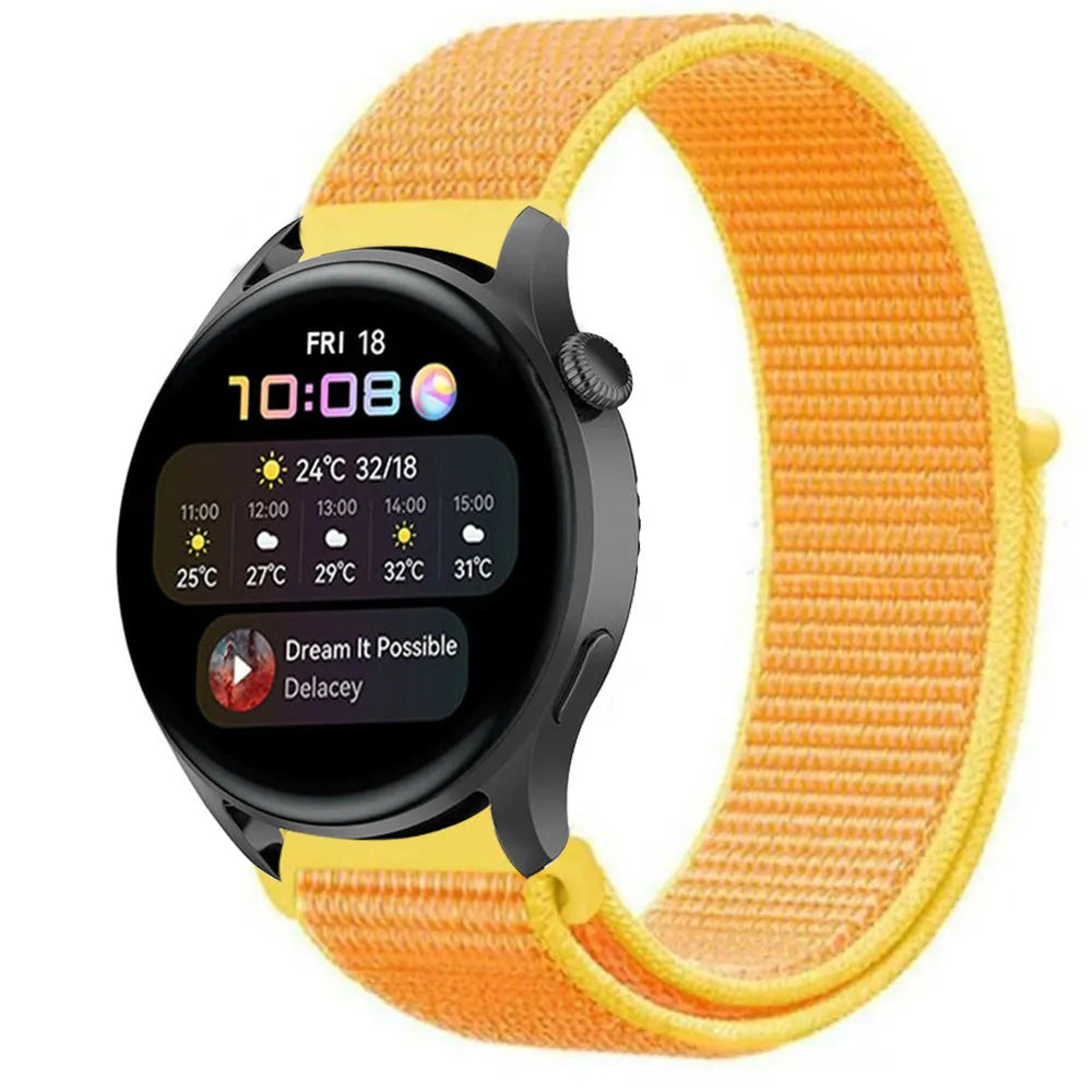 Nylon Strap, light yellow, on a watch, 3/4 front view