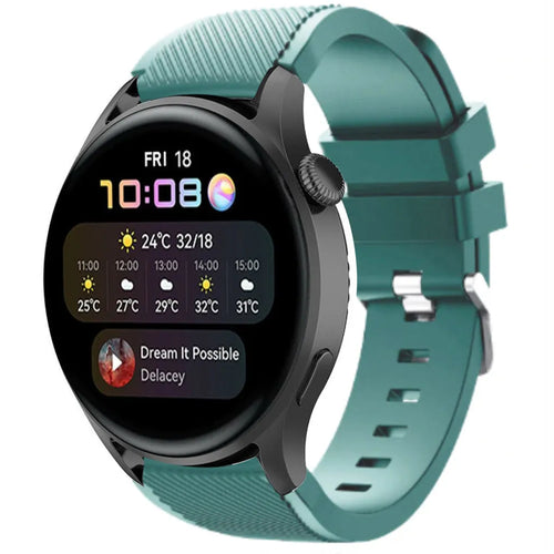 Twill Silicone Strap, viridian, on a watch, 3/4 front view