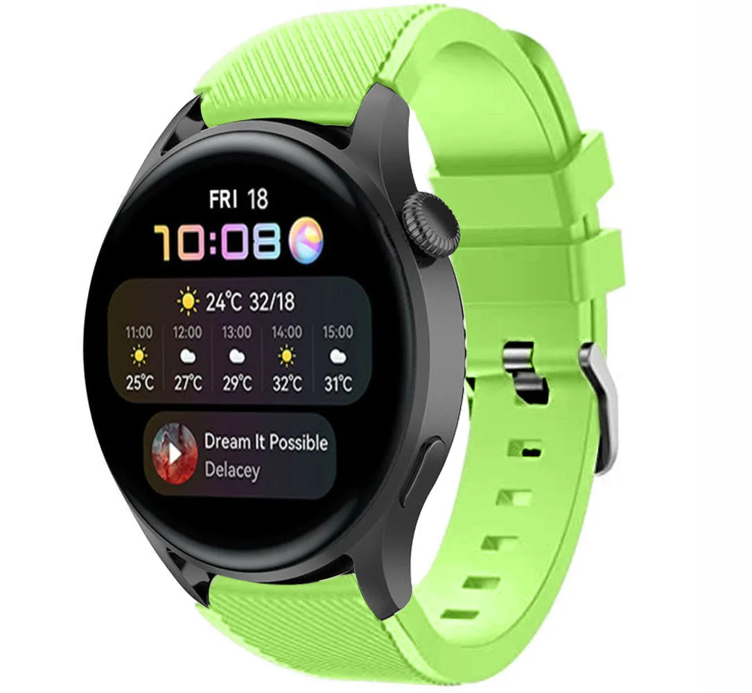 Twill Silicone Strap, light green, on a watch, 3/4 front view