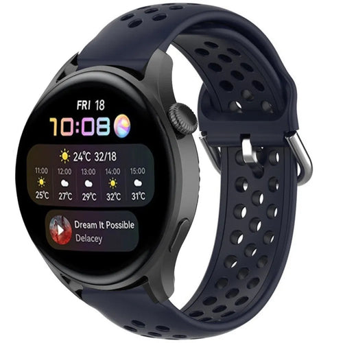 Breathable Silicone Strap, dark blue, on a watch, 3/4 front view