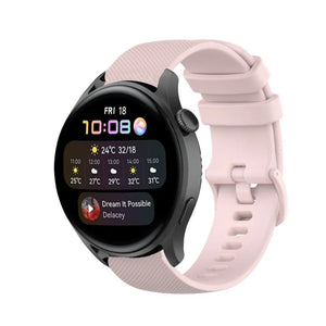 Premium Silicone Strap, pink, on a watch, 3/4 front view