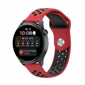 Silicone Sport Strap, red/black, on a watch, 3/4 front view