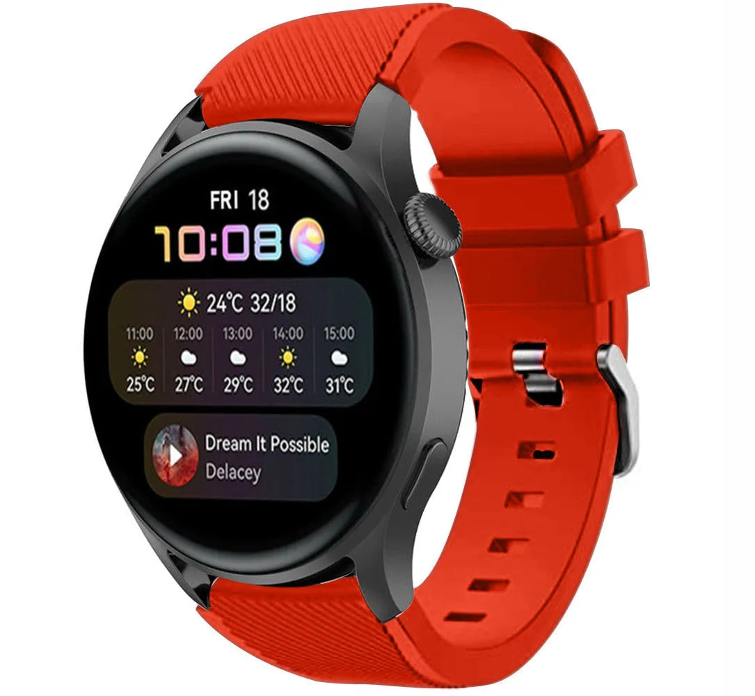 Twill Silicone Strap, red, on a watch, 3/4 front view