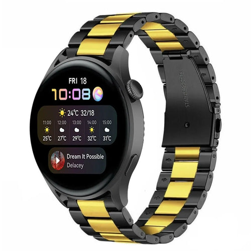 Steel Strap, black/gold, on a watch, 3/4 front view