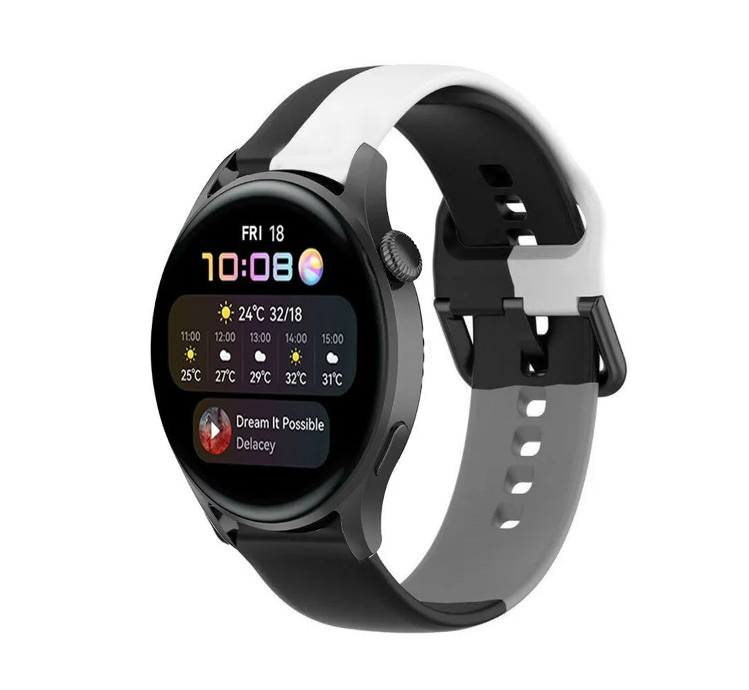 Silicone Triple Sport Strap, on a watch, 3/4 front view