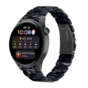 Metal Resin Strap, black/white, on a watch, 3/4 front view