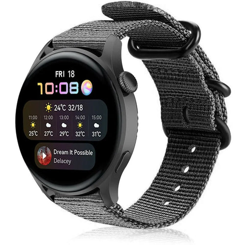 Nylon Buckle Strap, black, on a watch, 3/4 front view