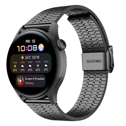 Fine Steel Strap, black, on a watch, 3/4 front view