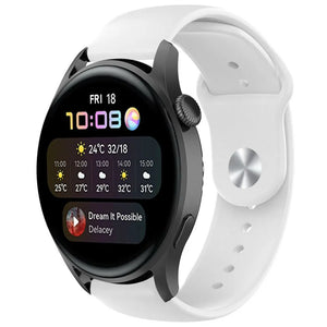 Silicone Sport Strap, white, on a watch, 3/4 front view