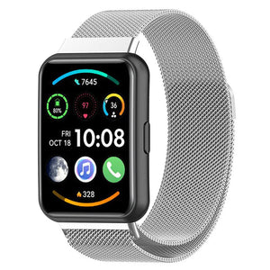 Milanese Strap, silver, on a watch, 3/4 front view