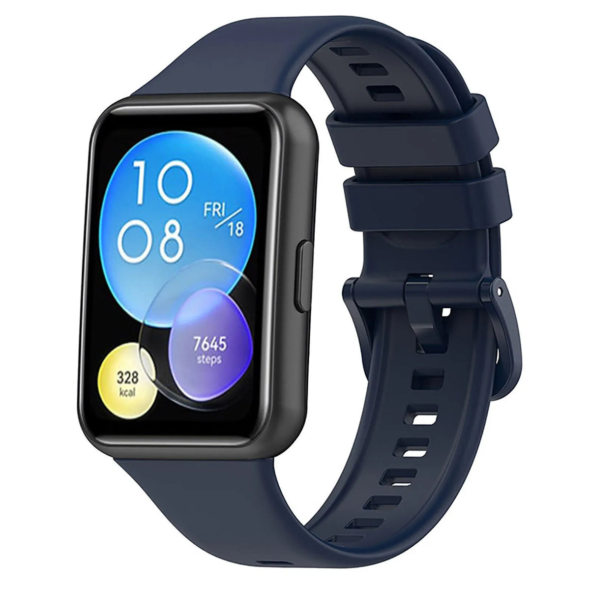 Silicone Strap, dark blue, on a watch, 3/4 front view