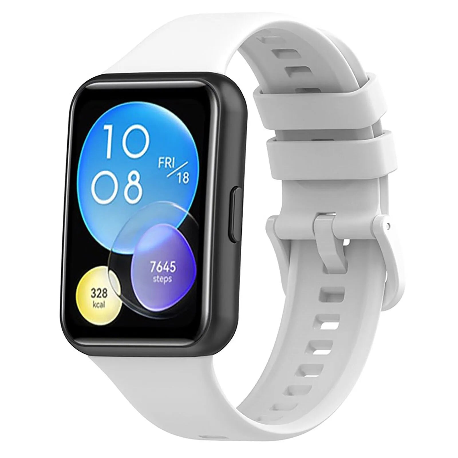 Silicone Strap, white, on a watch, 3/4 front view