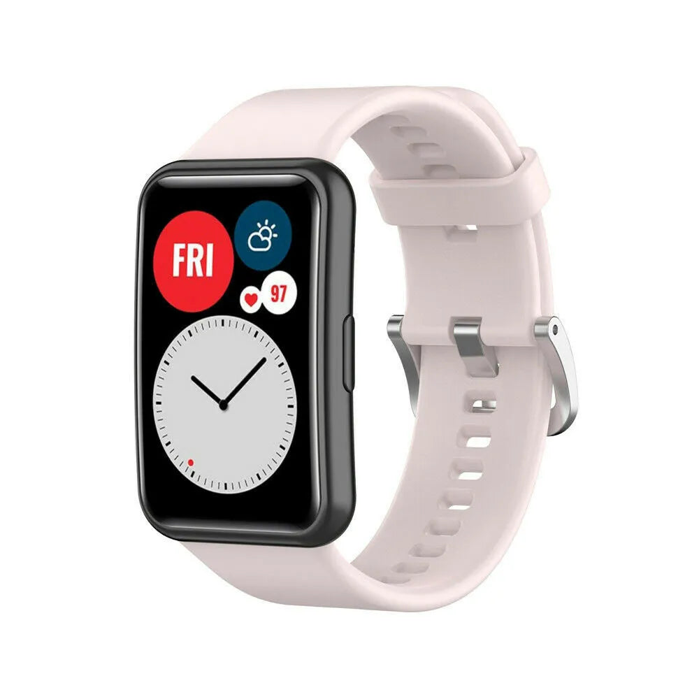 Silicone Strap, light pink, on a watch, 3/4 front view