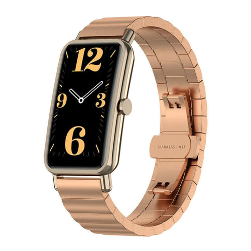 Metal Strap, rose gold, on a watch, 3/4 front view