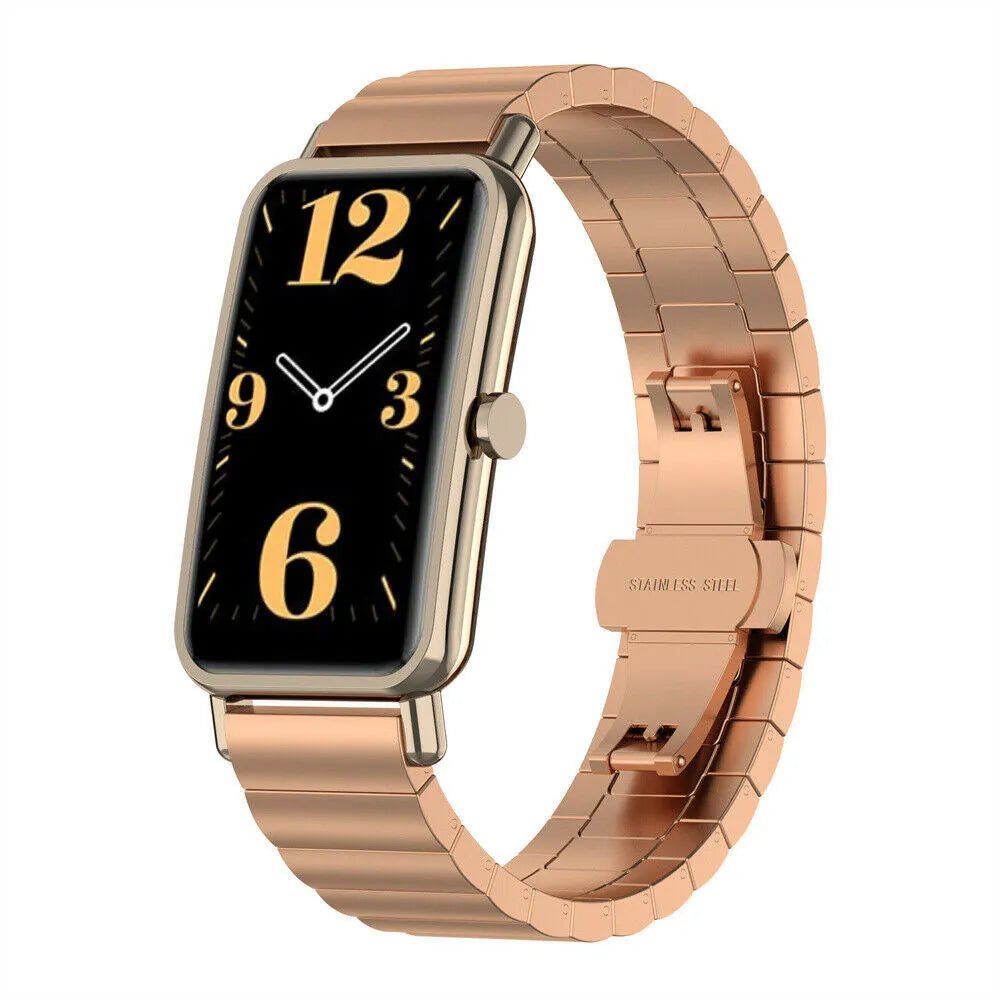 Metal Strap, rose gold, on a watch, 3/4 front view