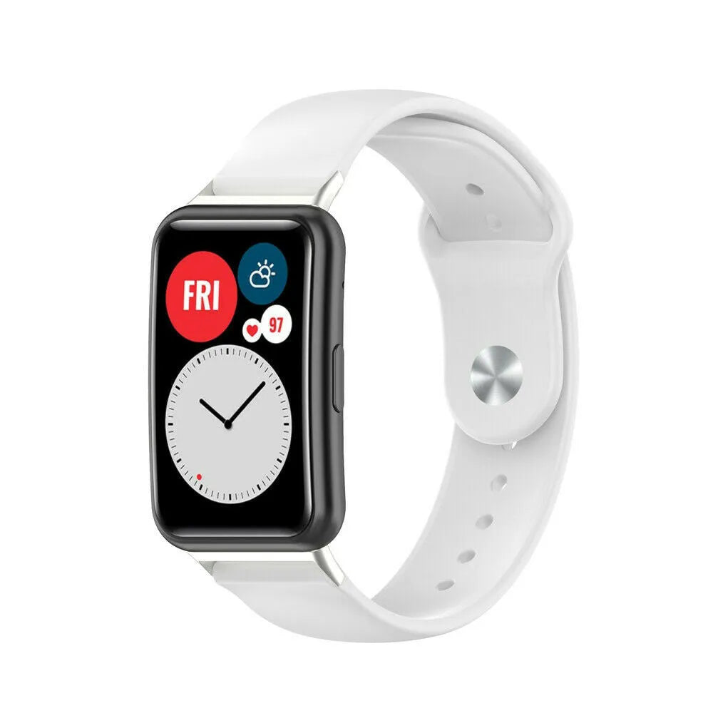 Silicone Sport Strap, white, on a watch, 3/4 front view