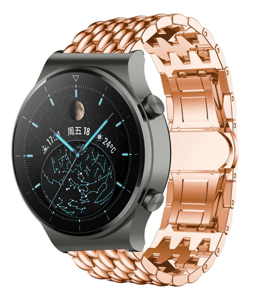 Steel Dragon Strap, rose gold, on a watch, 3/4 front view