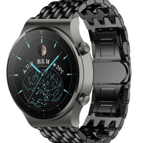 Steel Dragon Strap, black, on a watch, 3/4 front view
