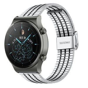 Fine Steel Strap, silver/black, on a watch, 3/4 front view