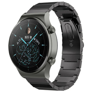 Premium Metal Strap, black, on a watch, 3/4 front view