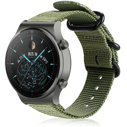 Nylon Buckle Strap, green, on a watch, 3/4 front view