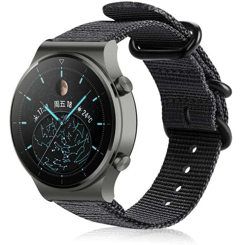 Nylon Buckle Strap, black, on a watch, 3/4 front view