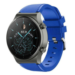 Twill Silicone Strap, blue, on a watch, 3/4 front view