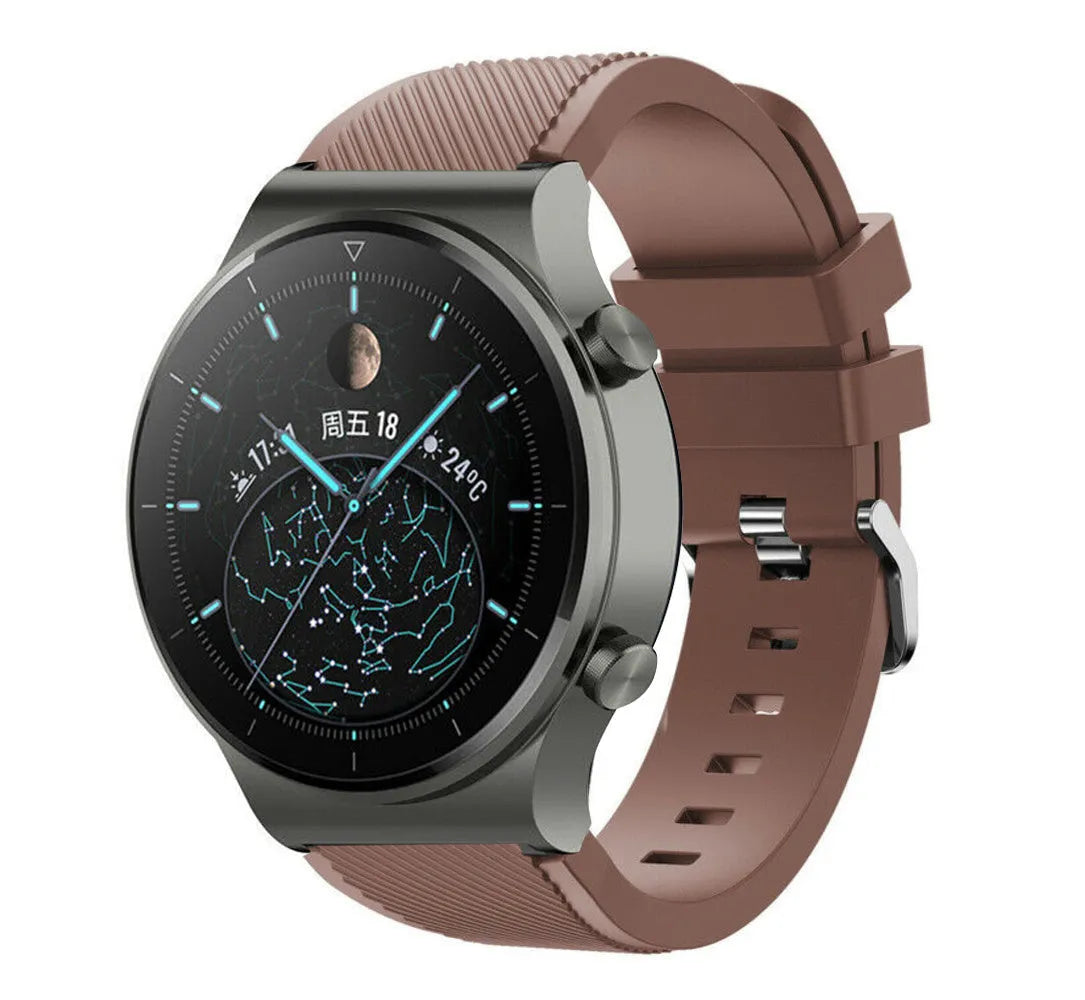 Twill Silicone Strap, brown, on a watch, 3/4 front view