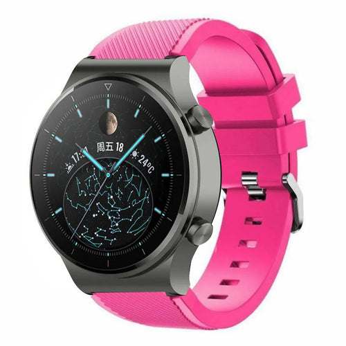 Twill Silicone Strap, bright pink, on a watch, 3/4 front view