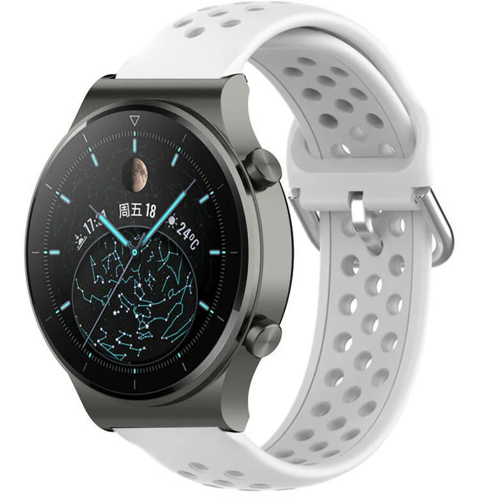 Breathable Silicone Strap, white, on a watch, 3/4 front view