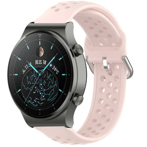 Breathable Silicone Strap, pink, on a watch, 3/4 front view