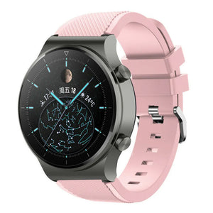 Twill Silicone Strap, pink, on a watch, 3/4 front view