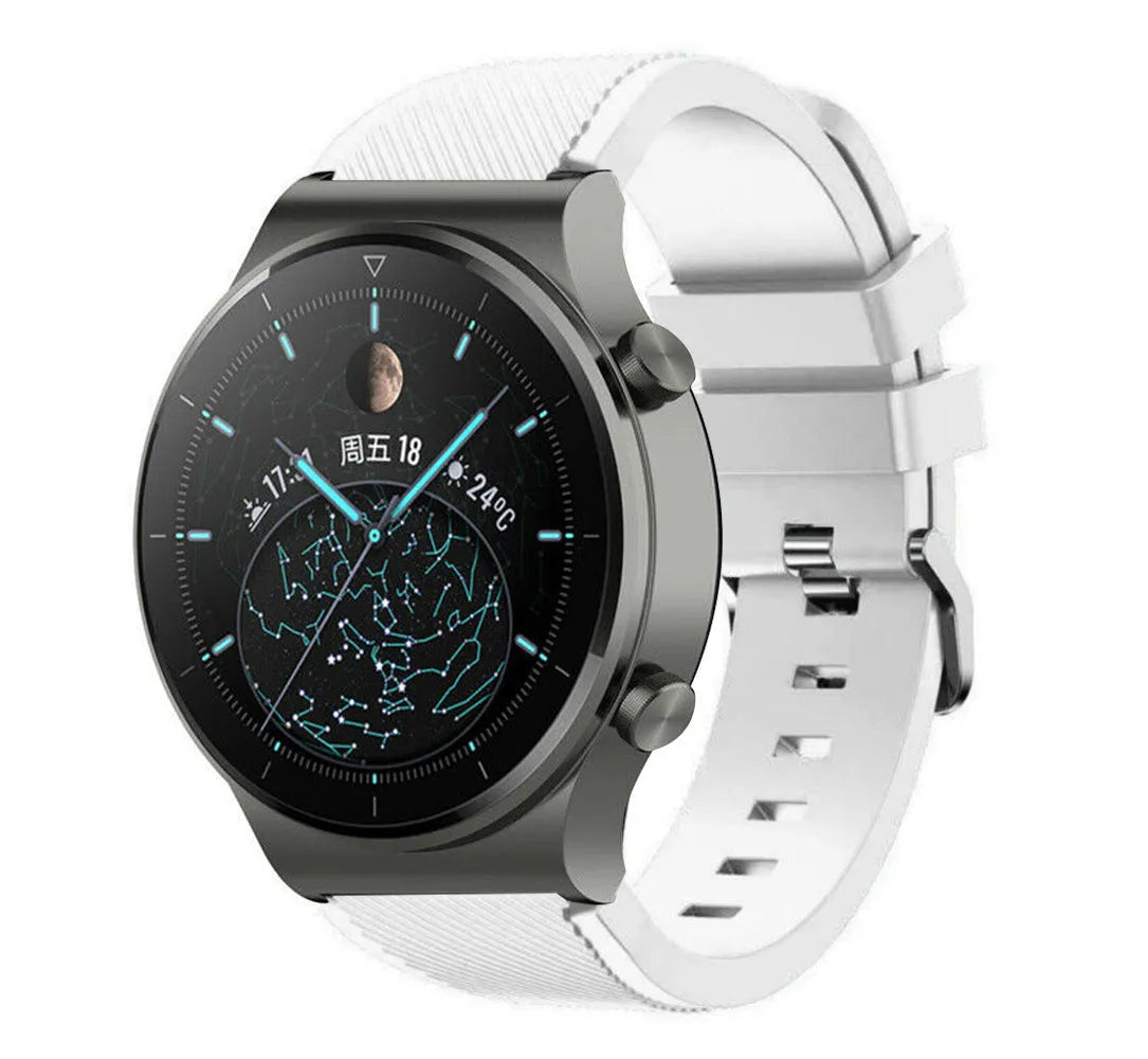 Twill Silicone Strap, white, on a watch, 3/4 front view