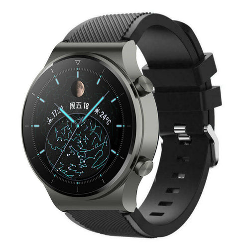 Twill Silicone Strap, black, on a watch, 3/4 front view
