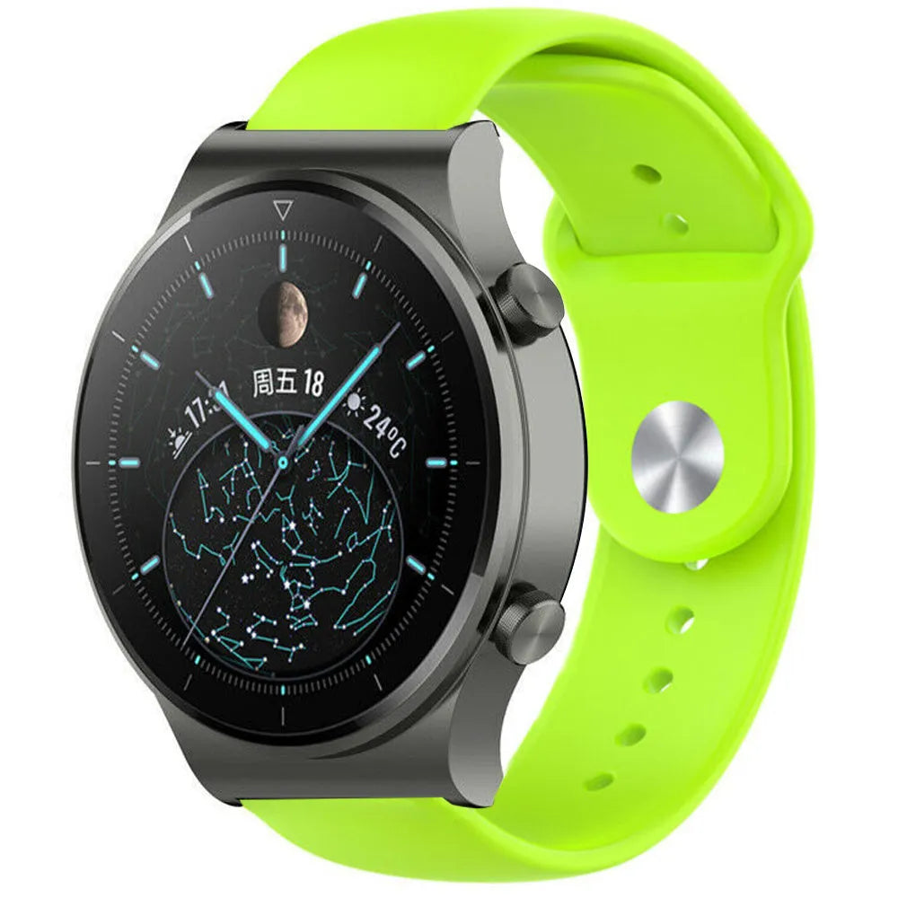 Silicone Sport Strap, light green, on a watch, 3/4 front view