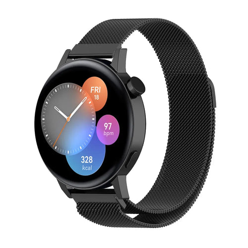 Milanese Strap, black, on a watch, 3/4 front view