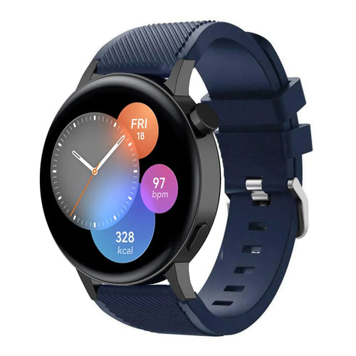Twill Silicone Strap, dark blue, on a watch, 3/4 front view
