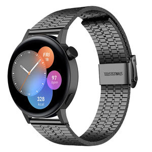 Fine Steel Strap, black, on a watch, 3/4 front view