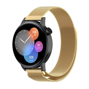 Milanese Strap, gold, on a watch, 3/4 front view