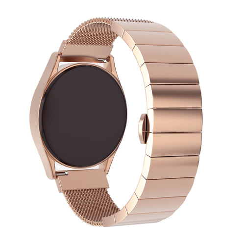 Milanese Steel Strap, rose gold, on a watch, 3/4 front view