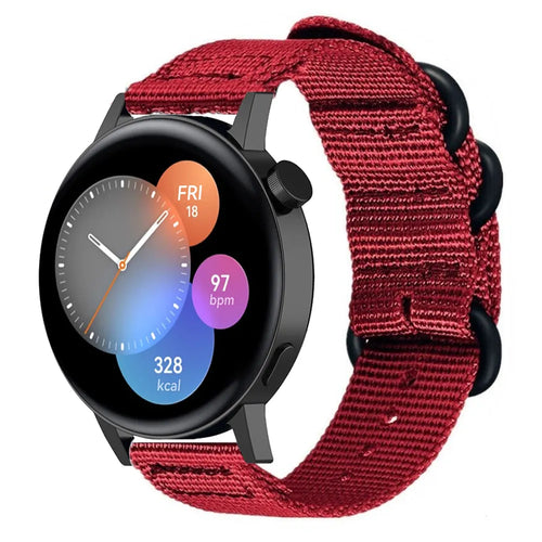 Nylon Buckle Strap, red, on a watch, 3/4 front view