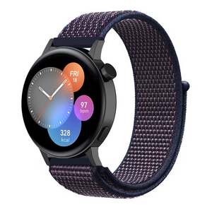 Nylon Strap, indigo blue, on a watch, 3/4 front view