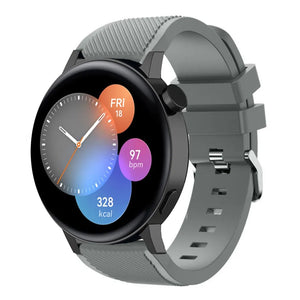 Twill Silicone Strap, grey, on a watch, 3/4 front view