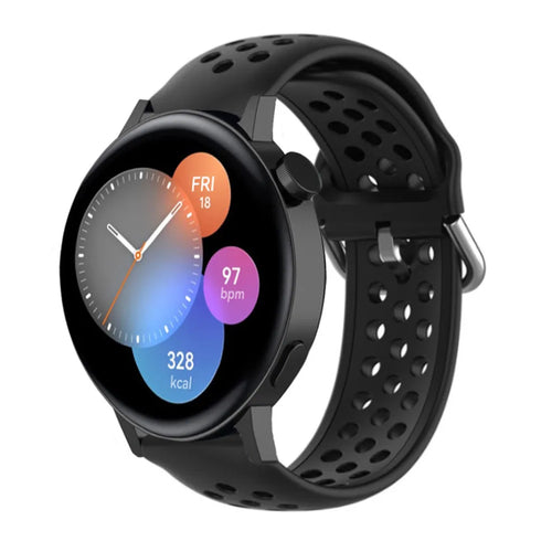 Breathable Silicone Strap, black, on a watch, 3/4 front view