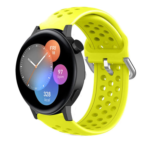 Breathable Silicone Strap, yellow, on a watch, 3/4 front view