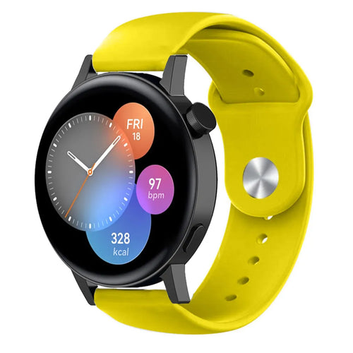 Silicone Sport Strap, yellow, on a watch, 3/4 front view