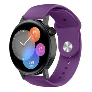Silicone Sport Strap, purple, on a watch, 3/4 front view