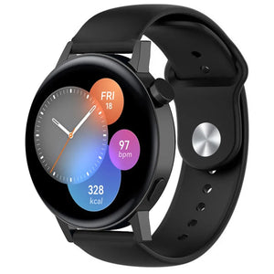 Silicone Sport Strap, black, on a watch, 3/4 front view